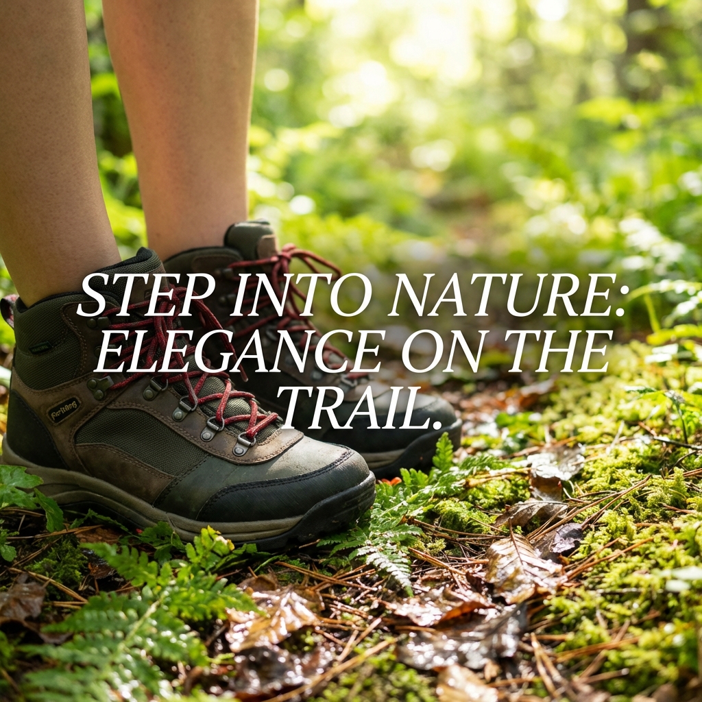 Hiking boots on forest path